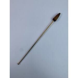 Vintage Barware Gold Tone Swizzle Stick Teak Wood Handle Mid Century Serveware